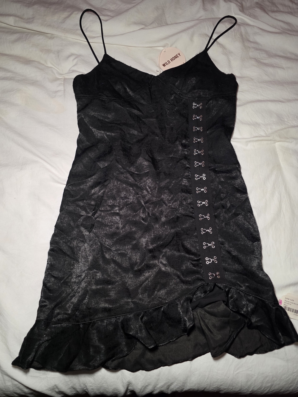 Wild Honey Black Velvet Slip Dress with Side Hook Closures